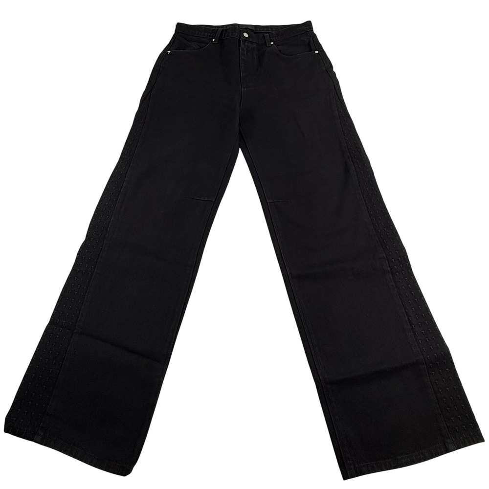 RtA Mens Black Wide Leg Jeans Textured Side Stripe High Rise 36x33
